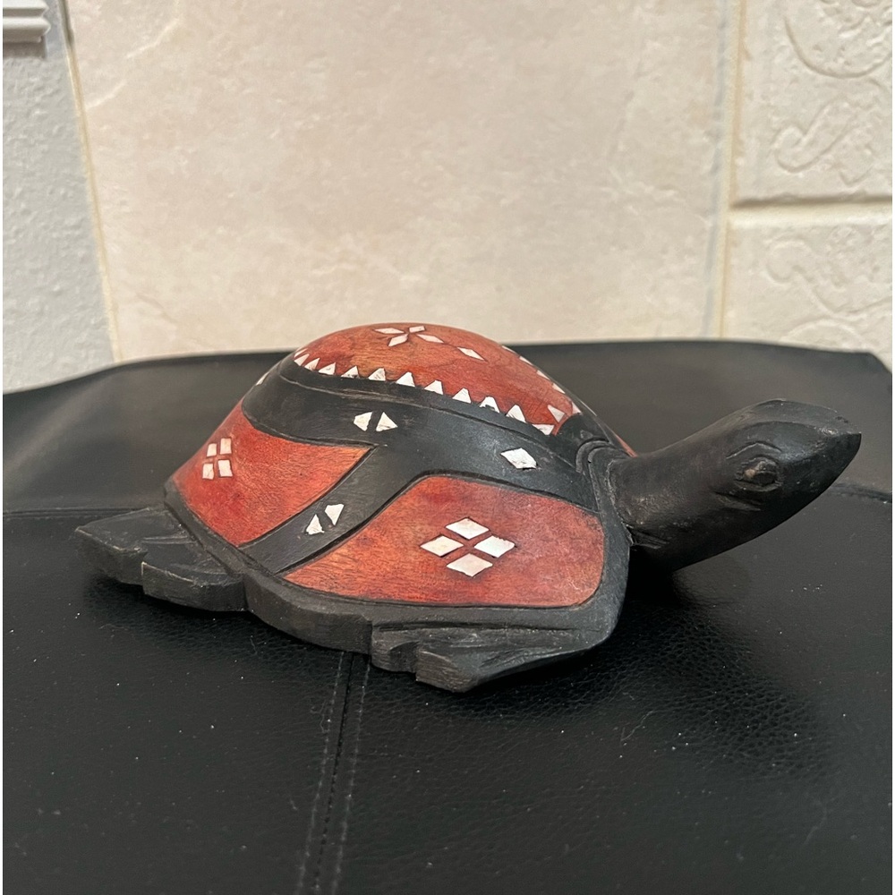Vintage wood and shell inlay turtle